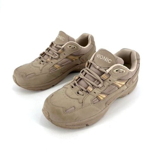 Vionic Women's 23 Walk Leather Performance Walking Sneakers Shoes Taupe Size 9.5 - Picture 1 of 11